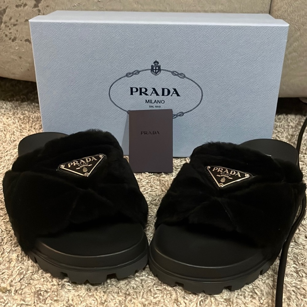 Prada Shearling Slides